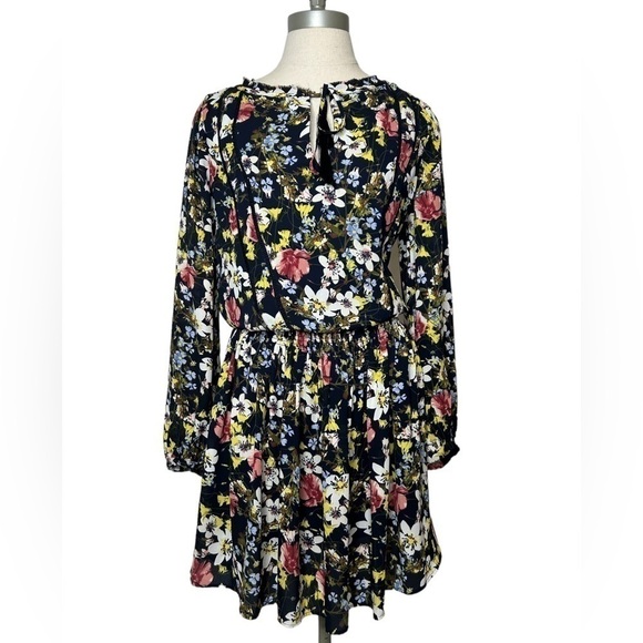Banana Republic Black Blogger Fav Floral Valeri Long Sleeve Smocked Dress Small - Picture 2 of 16